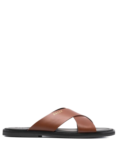 Bally Crossover-straps Leather Sandals In Brown