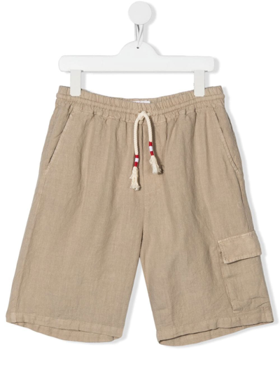 Mc2 Saint Barth Teen Marseille Linen Bermuda Shorts In Neutrals