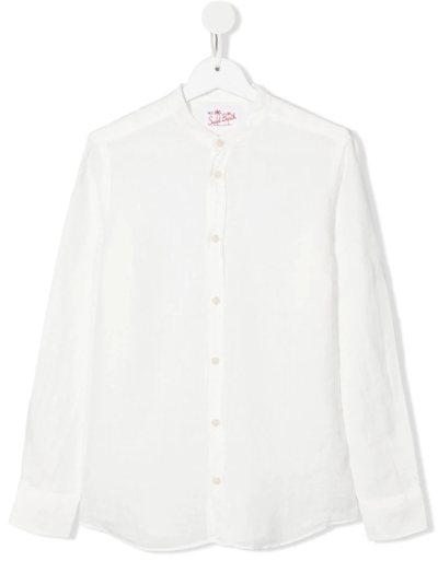 Mc2 Saint Barth Kids' Button-down Linen Shirt In White