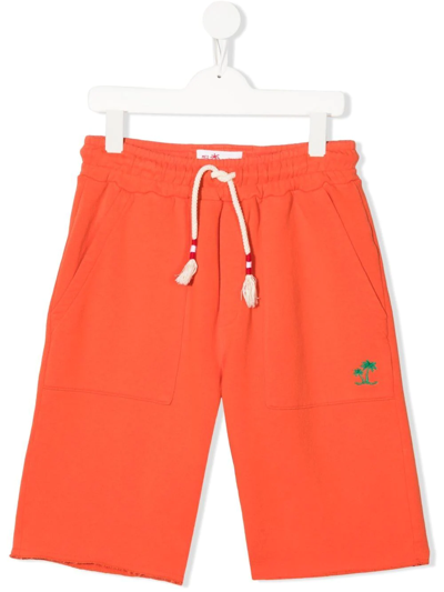 Mc2 Saint Barth Teen Logo-patch Drawstring Shorts In Orange