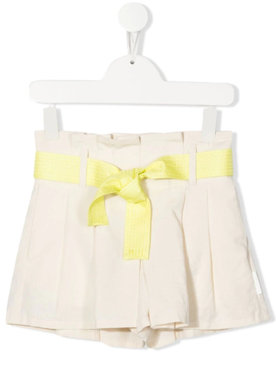 Moncler Kids' Pleat-detail Belted Shorts In Neutrals