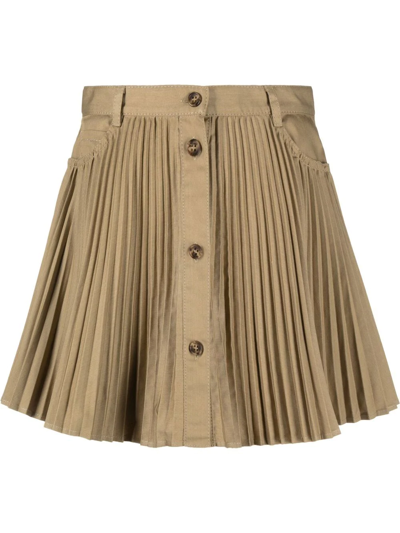 Red Valentino Redvalentino Buttoned Pleated Mini Skirt In Brown
