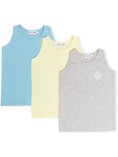 Bonpoint Kids' Athis Set Of Three Cotton-blend Tank Tops In Blue