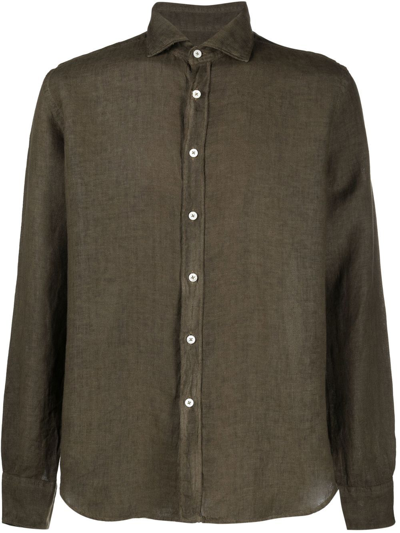 Canali Linen Long Sleeved Shirt In Green