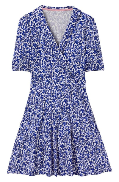 Boden Floral Surplice Fit And Flare Dress In Blue Wave Bird Modesens