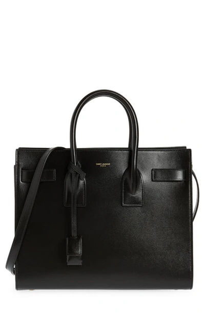 Saint Laurent Small Sac De Jour Leather Tote With Pouch In Nero/ Nero