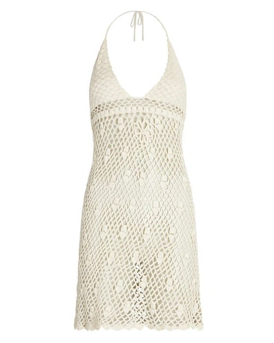 Akoia Swim Jepun Crocheted Cotton Halter Mini Dress In White