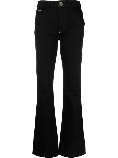 Philipp Plein Crystal-trimmed Flared Tuxedo Trousers In Black