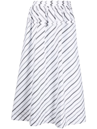 Tory Burch Striped Cotton-poplin Midi Skirt In Black