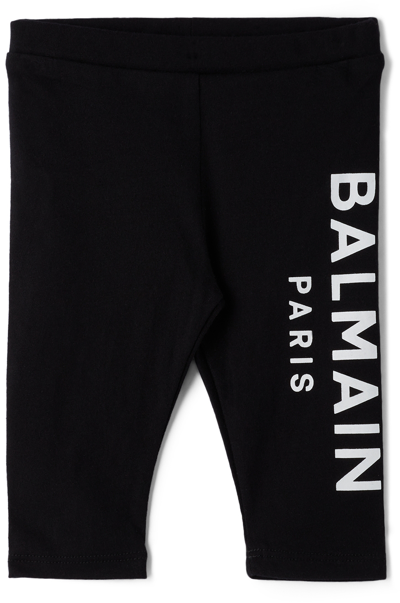 Balmain Baby Black Side Logo Leggings In 930 Black