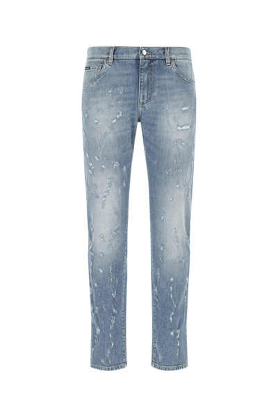 Dolce & Gabbana Distressed Straight Leg Jeans In Blue