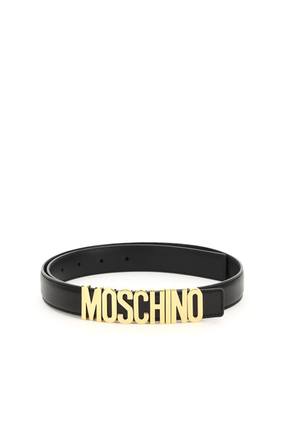 Moschino Leather Logo Belt In Black