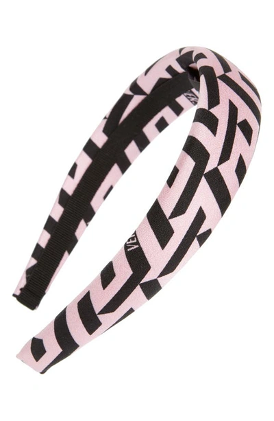 Versace La Greca Silk Twill Headband In Black+pink | ModeSens display picture 1