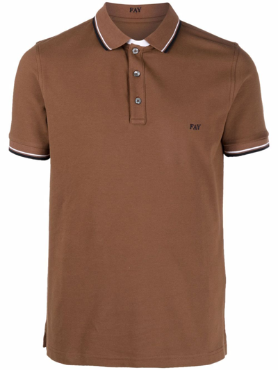 Fay Polo Shirt With Embroidered Logo In Brown