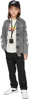 Off-white Rubber Contrast-logo Stretch-denim Shirt 8-10 Years In Black White