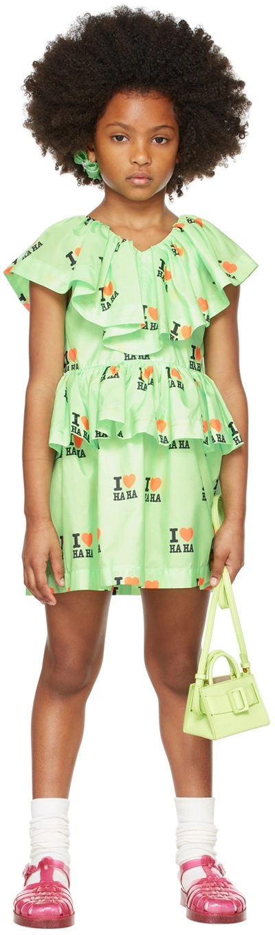 Crlnbsmns Babies' Kids Green 'i Love Haha' Dress In I Love Haha Fluo Gre