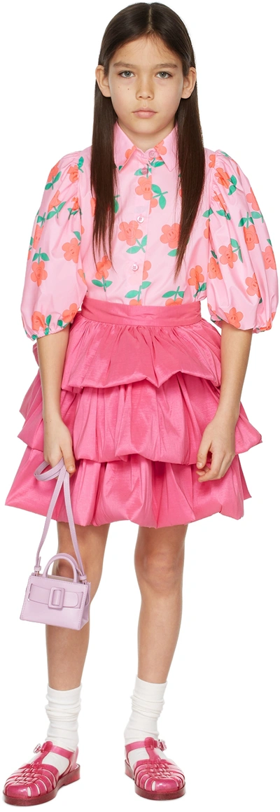 Crlnbsmns Kids Pink Ruffle Skirt In Tafta Pink