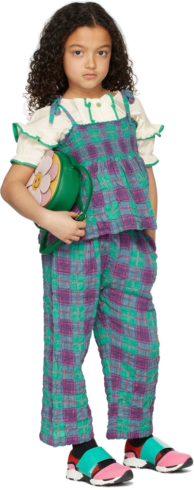 The Campamento Kids Purple & Green Check Trousers In Teal/purple