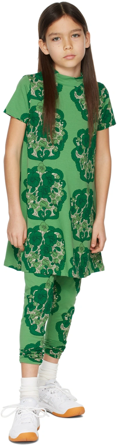 Mini Rodini Kids' Green Dress For Girl With Flowers