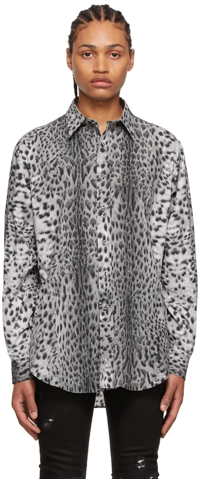 Just Cavalli Snow Leopard Printed Cotton Long-sleeve Shirt In Grey