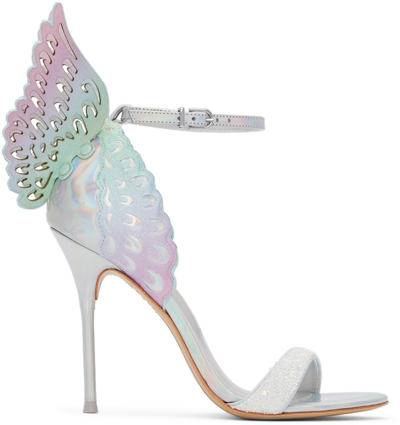 Sophia Webster Silver Iridescent Evangeline Heeled Sandals In Holo Graphic Multi Glitter