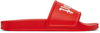 Palm Angels Red And White Logo Print Rubber Slides In Red/white