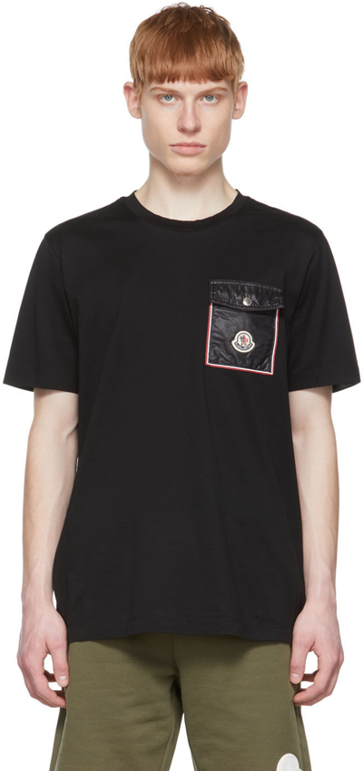Moncler Jersey T-shirt With Nylon Pocket In Black
