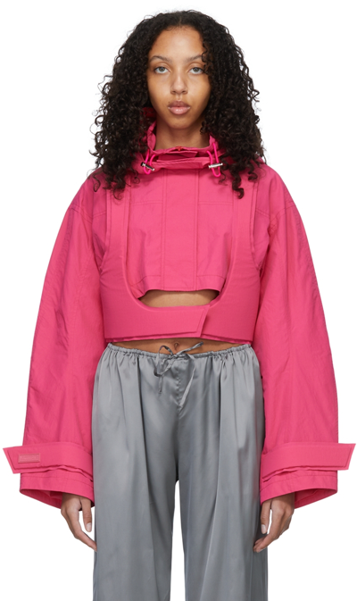 Jacquemus Fresa Cropped Layered Shell Hooded Jacket In Pink