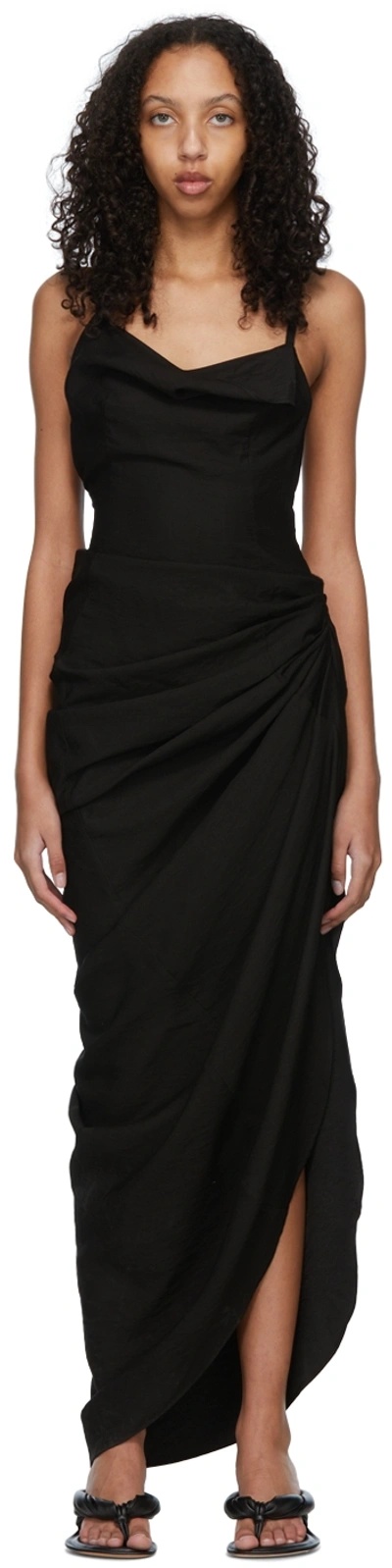 Jacquemus Sleeveless Draped Maxi Dress In Black