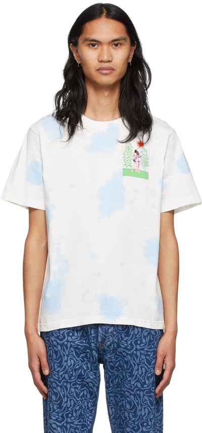 Carne Bollente Growers And Showers White Cotton T-shirt With Chest Embroidery - Growers And Showers In Blu