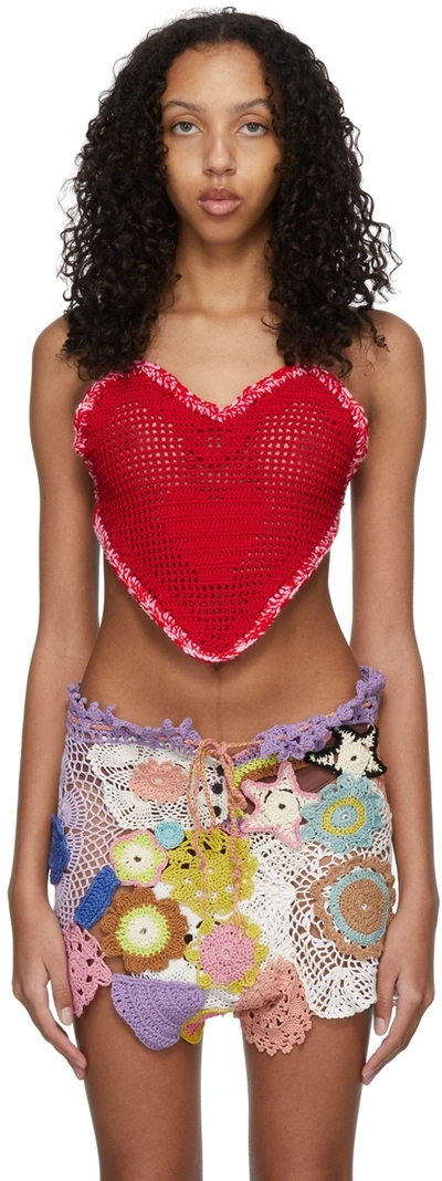 Marco Rambaldi Recycled Cotton & Wool Crochet Top In Red | ModeSens