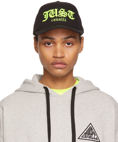 Just Cavalli Cotton Hat With Contrasting Logo Print In Black