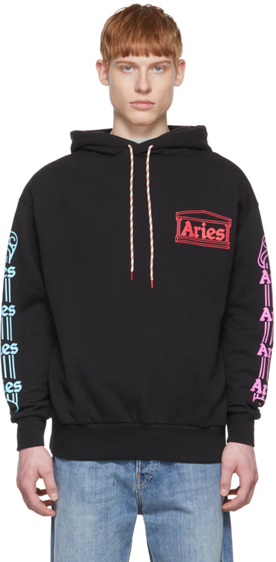 Aries Column Logo-print Cotton-jersey Hoodie In Black