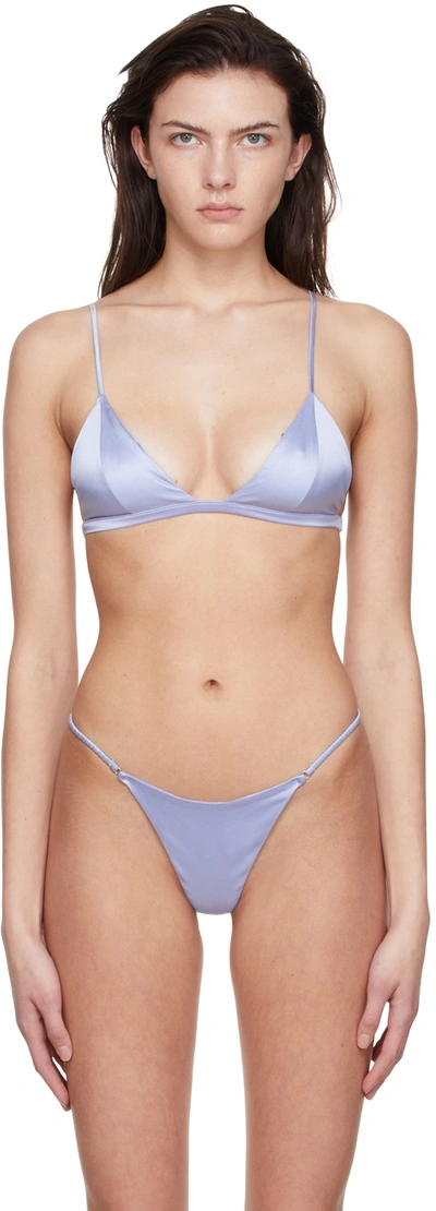 Fleur Du Mal Blue Silk Triangle Bra In Pastel Sky