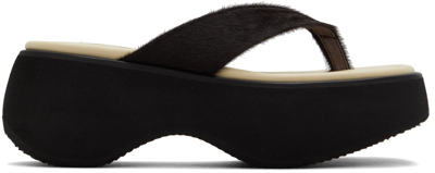 Theopen Product Brown & Beige Calf Hair Platform Sandals In Deep Brown