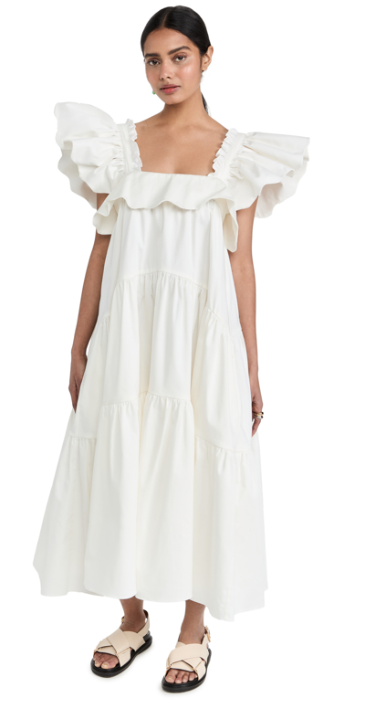 Kika Vargas Cicely Tiered Midi Dress In White
