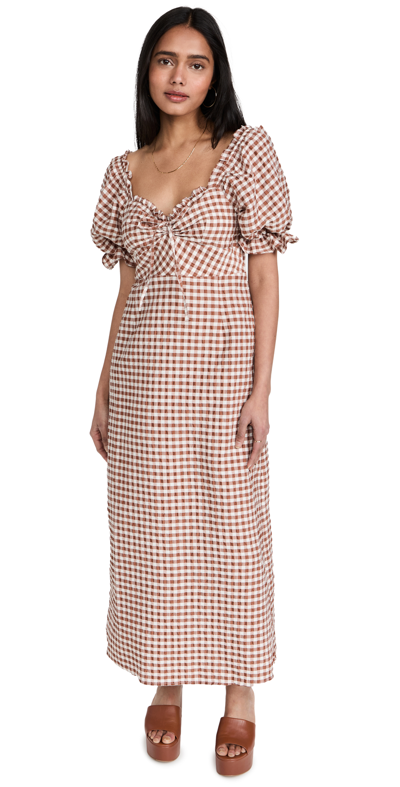 Rixo London Montenegro Seersucker Midi Dress In Brown | ModeSens