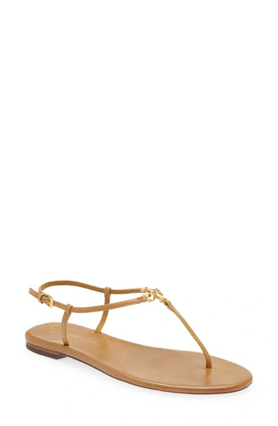 Tory Burch Capri T-strap Medallion Slingback Sandals In Toasted Bark