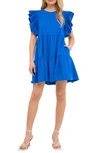 English Factory Ruffle Cotton Babydoll Minidress In Cobalt Blue