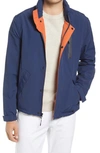 Cole Haan Men's Sporty Rain Jacket With Hidden Hood In Blue