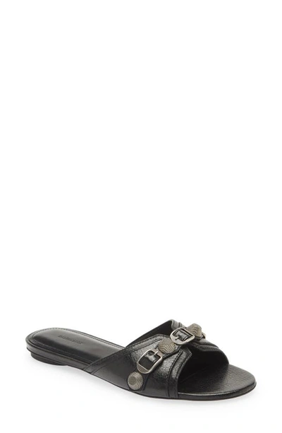 Balenciaga Cagole Embellished Textured-leather Sandals In Black