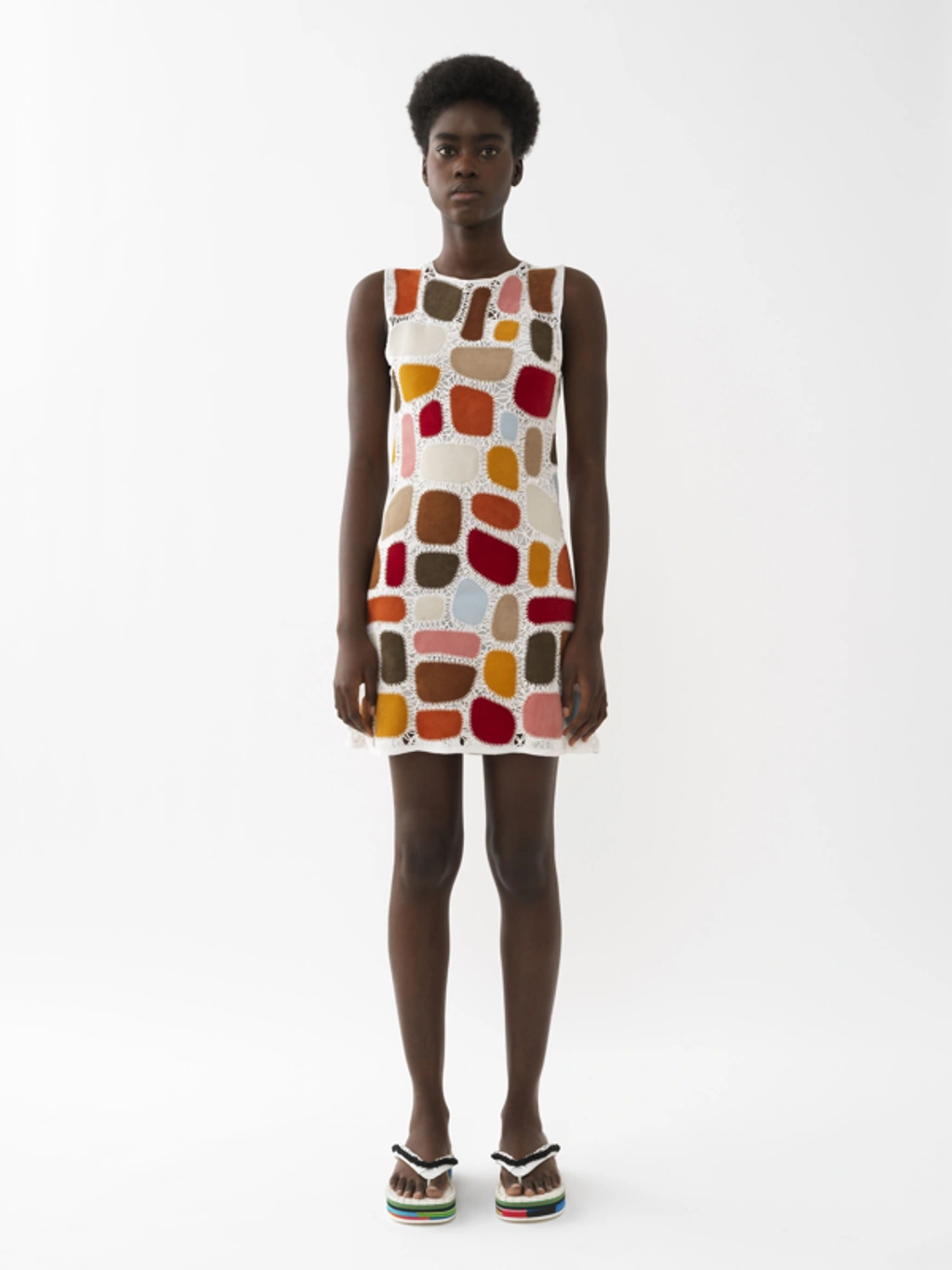 Chlo Patchwork Leather And Crocheted Cotton Mini Dress In Multicolor 13 |  ModeSens