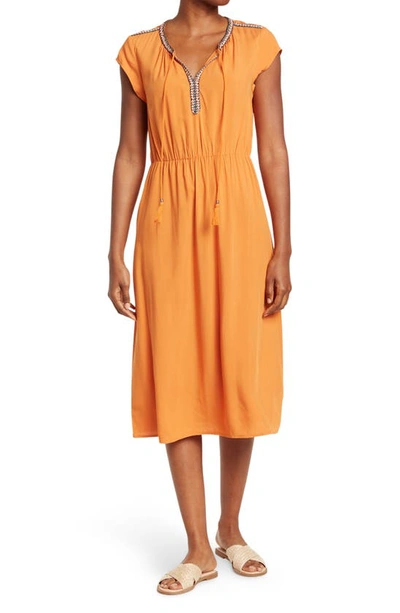 Dr2 By Daniel Rainn Cap Sleeve Tape Trim Maxi Dress In Orange | ModeSens