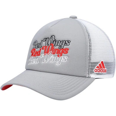 Adidas Originals Women's Grey, White Detroit Red Wings Foam Trucker Snapback Hat In Grey,white