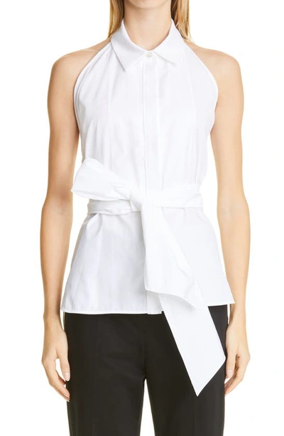 Max Mara Cotton Poplin Waistcoat Top In Bianco Ottico