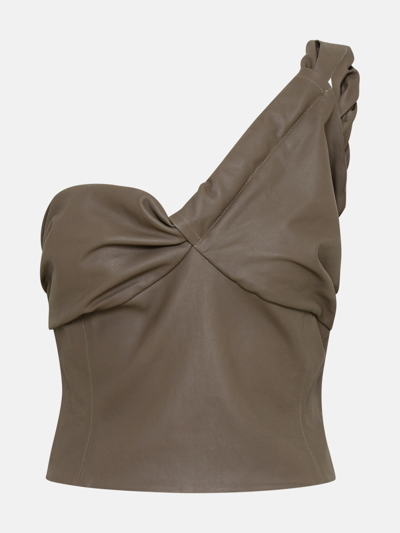The Mannei Lea One-shoulder Leather Top In Brown