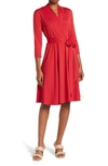 Love By Design Prescott Three-quarter Sleeve Faux Wrap Dress In Red