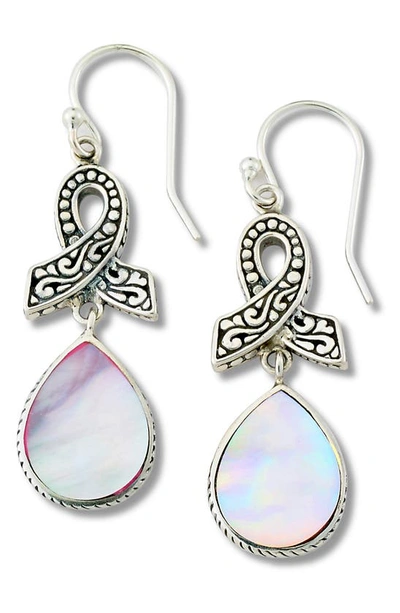 Samuel B. Sterling Silver & Mother Of Pearl Cancer Awareness Dangle Earrings In Pink
