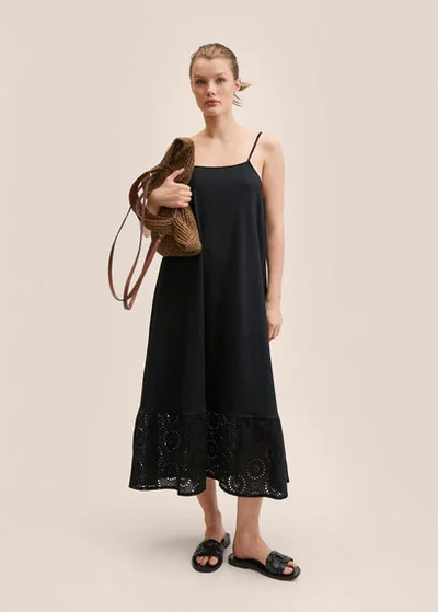Mango Broderie Anglaise Cotton Dress Black | ModeSens