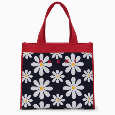 Marni Daisy Jacquard Canvas Shopping Bag In Blue,red,white